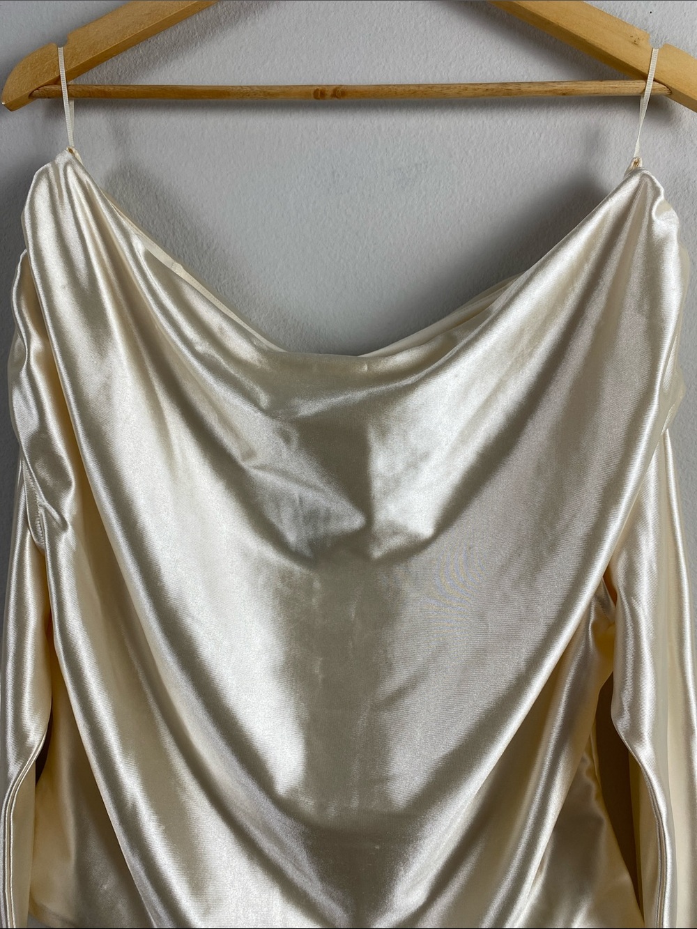 Express Satin Draped Shoulder Top | Swan - Picture 3 of 16